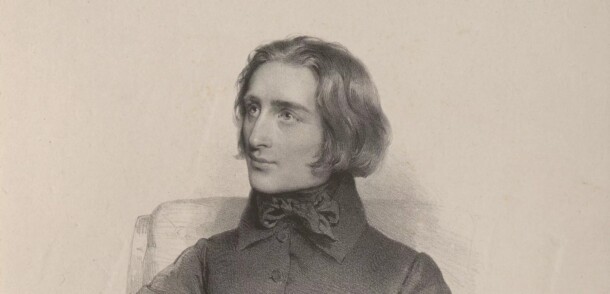     Porträt von Franz Liszt, Lithografie 1838 von Josef Kriehuber, Ausschnitt 
